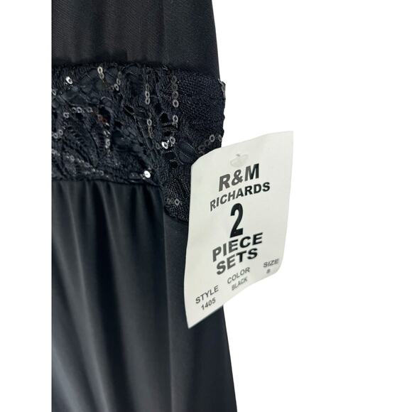 R&M Richards Black Dress Jacket 2-piece Set 8 Sequins Mother Of Bride Lace NWT - Picture 5 of 12